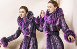 Belted Fur-Trimmed Down Coat in Purple - DESIGNER INSPIRED FASHIONS