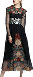Black Floral-Embroidered Mesh Midi Dress - DESIGNER INSPIRED FASHIONS
