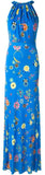 Sleeveless Long Printed Silk Dress-Blue - DESIGNER INSPIRED FASHIONS