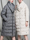 Textured Embellished Down Coat in Grey or Cream - DESIGNER INSPIRED FASHIONS