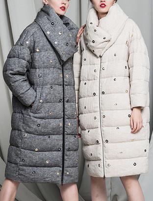 Textured Embellished Down Coat in Grey or Cream - DESIGNER INSPIRED FASHIONS
