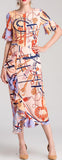 Ruffle-Contrast Printed Midi Dress