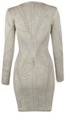 Jacquard Stretch Long-Sleeve Bandage Mini Dress, Beige