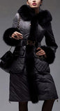 Belted White Duck Down Fur-Trimmed Coat in Grey or Black - DESIGNER INSPIRED FASHIONS