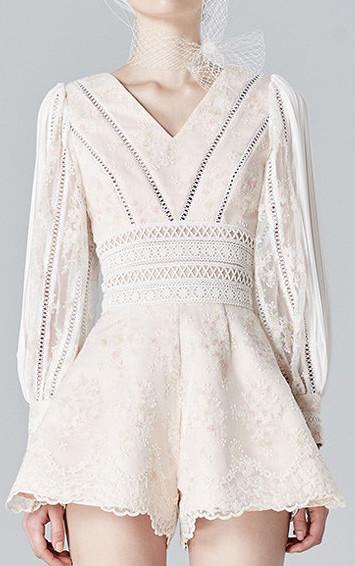 Embroidered Long-Sleeve Playsuit - DESIGNER INSPIRED FASHIONS