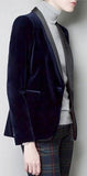 Velvet Blazer Jacket in Dark Blue - DESIGNER INSPIRED FASHIONS