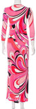 Abstract Print Embellished Jersey Silk Dress
