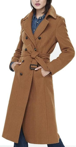 Double Breasted Wool Trench Coat in Khaki - DESIGNER INSPIRED FASHIONS