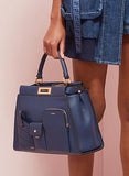 Peekaboo Regular Pocket Blue Leather Bag