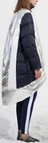 Asymmetrical Metallic Color-Contrast Puffer Coat