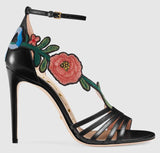 Embroidered Leather Mid Heel Sandals | DESIGNER INSPIRED FASHIONS