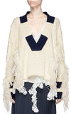 Fringed Wool Cable Knit Sweater, White