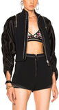 Black Jacket with Zip Sleeves & Black Shorts with Rib Insert & Studded Hem Set - DESIGNER INSPIRED FASHIONS