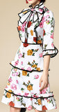Contrast-Piping Floral Print Ruffle-Trimmed Dress - DESIGNER INSPIRED FASHIONS