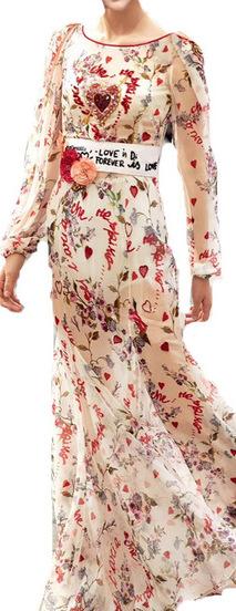 Floral Chiffon Gown with Applique Details