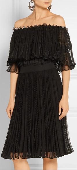Black Off-the-Shoulder Knitted Lace Dress - DESIGNER INSPIRED FASHIONS