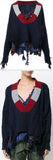 Fringed Wool Cable Knit Sweater, Blue