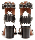 'Jaeryn' Embellished Black Leather Sandals - DESIGNER INSPIRED FASHIONS