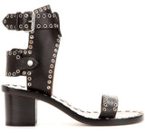 'Jaeryn' Embellished Black Leather Sandals - DESIGNER INSPIRED FASHIONS