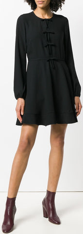 Bow Detail Long-Sleeved Dress, Black