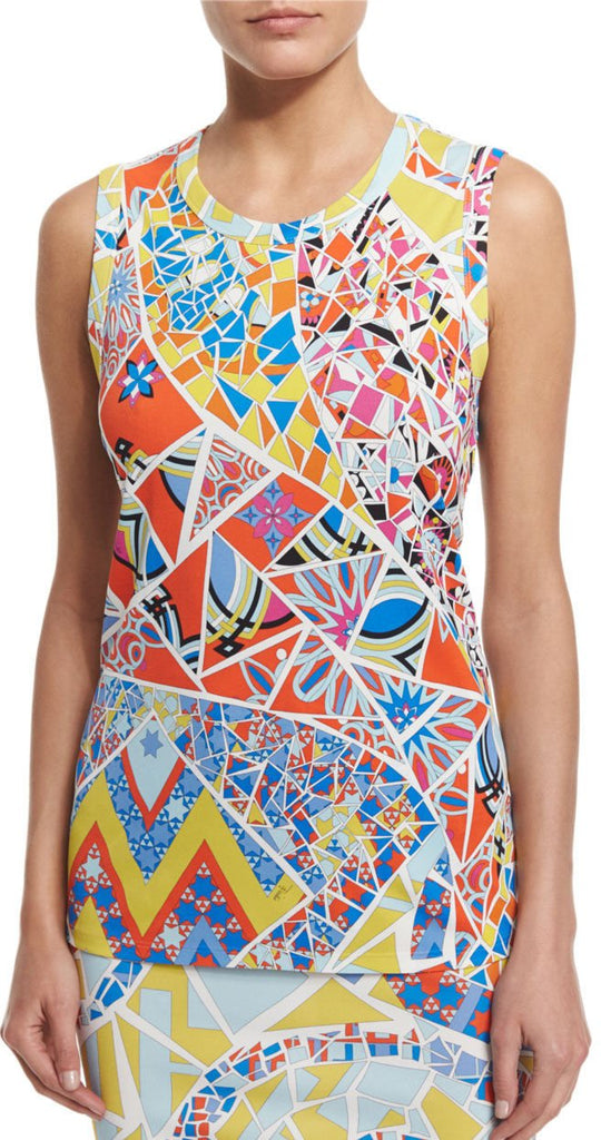 Celeste-Multi Sleeveless Mosaic Print Silk Top-Emilio Pucci - DESIGNER INSPIRED FASHIONS
