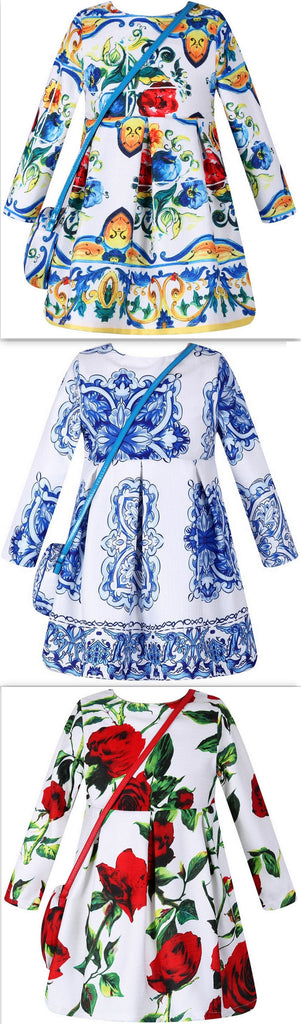 Dress & Handbag Set - ( Multi-Majolica, Blue & White Majolica, Rose Print)