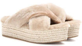 Fur Criss-Cross Platform Espadrille Sandals - Apricot - DESIGNER INSPIRED FASHIONS