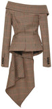 Asymmetrical Off-the-Shoulder Plaid Blazer Jacket