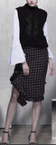 3 Pc Beaded Wool Vest, Blouse and Asymmetric Fringed Skirt
