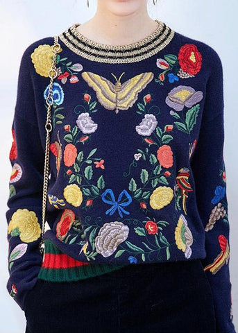 Garden Embroidered Knit Sweater - DESIGNER INSPIRED FASHIONS