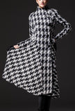 Houndstooth Long Wool Coat - DESIGNER INSPIRED FASHIONS