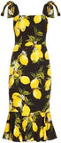 Lemon Print Fluted Hem-Dress
