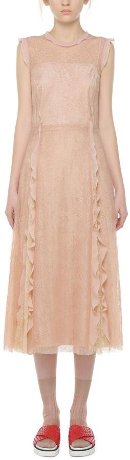 Flower Ramage Lace Dress with Ruffles