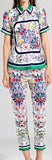 Floral Print Web Top and Capri Pant Set - Black or White
