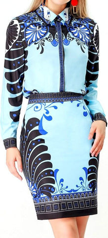 Printed Blouse and Skirt Set