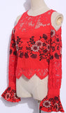 'Cecilia' Flower Embroidered Cold-Shoulder Crop Top - White or Black - DESIGNER INSPIRED FASHIONS