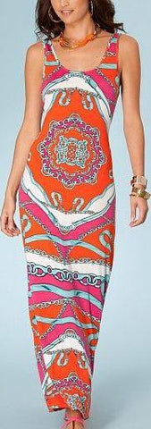 Long Printed Jersey Silk Tank Dress-Multicolor - DESIGNER INSPIRED FASHIONS