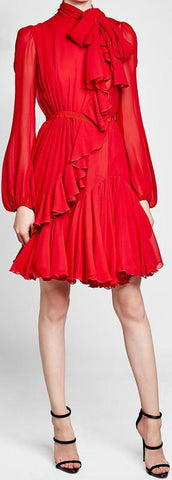 Ruffled Red Chiffon Dress