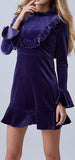 Ruffled Blue Velvet Mini Dress - DESIGNER INSPIRED FASHIONS