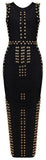'Bradshaw' Gold Beaded Long Dress - Black - DESIGNER INSPIRED FASHIONS