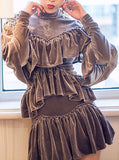 Ruffled Velvet Mini Dress - DESIGNER INSPIRED FASHIONS