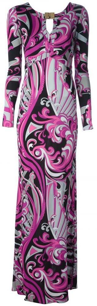 Long Printed Silk Gown in Purple - DESIGNER INSPIRED FASHIONS