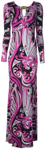Long Printed Silk Gown in Purple - DESIGNER INSPIRED FASHIONS