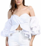 Off-Shoulder Tiered-Peplum Top in White, Black, Blue or Red - DESIGNER INSPIRED FASHIONS