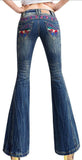 Embroidered Crinkled Faded Flare Jeans - DESIGNER INSPIRED FASHIONS