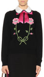 Floral Embroidered Sweater with Bow-Tie