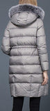 Thick Puffer Coat with Fur Trim Hood and Pom Poms, Grey