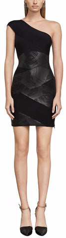 One-Shoulder Geospliced Foil Dress