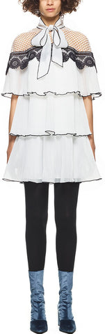 Monochrome Pleated Embroidery Dress