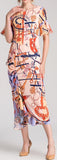 Ruffle-Contrast Printed Midi Dress